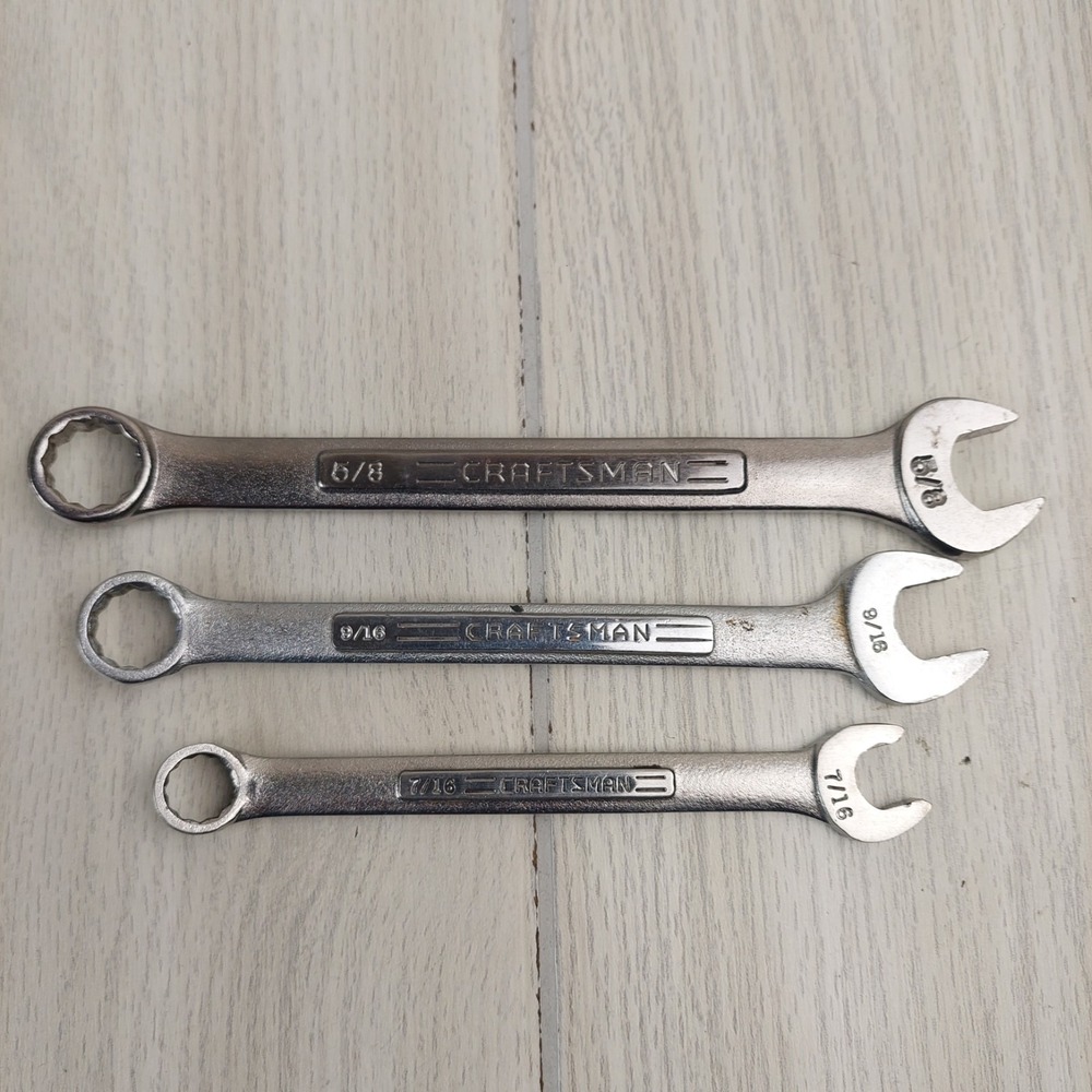 Craftsman Combination Wrench Set SAE 3pc‎ Silver Forged USA Raised Panel 44697